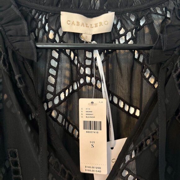 NWT Cabarello Anthropologie S Black ‘Amala’ Eyelet Long Sleeve Blouse - Picture 9 of 9